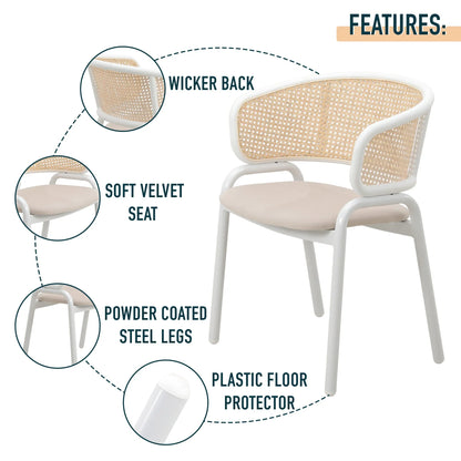 Ervilla Dining Armchair with White/Black Steel Legs and Black/Brown Wicker Back - Elax Furniture
