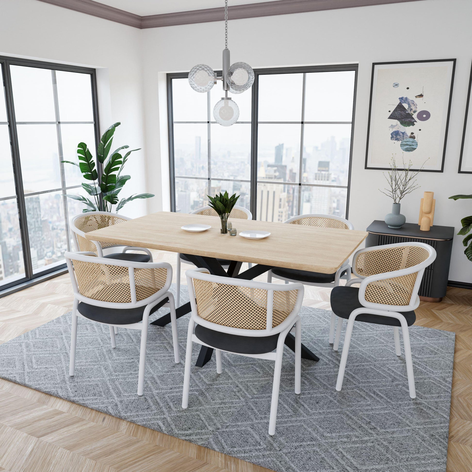 Ervilla Modern Dining Chair with White Frame and Steel Legs Set of 2 - Elax Furniture