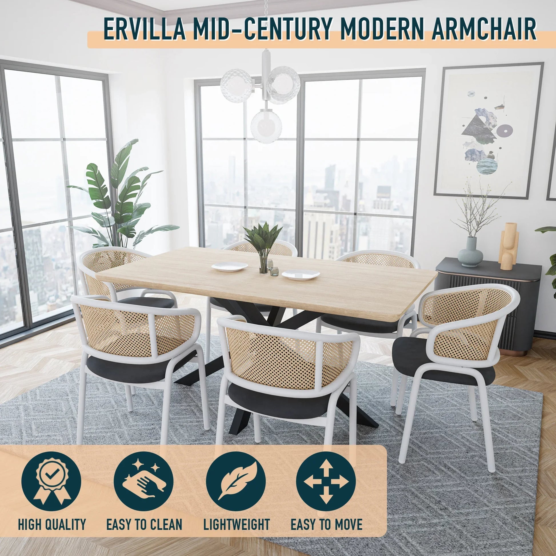 Ervilla Modern Dining Chair with White Frame and Steel Legs Set of 2 - Elax Furniture