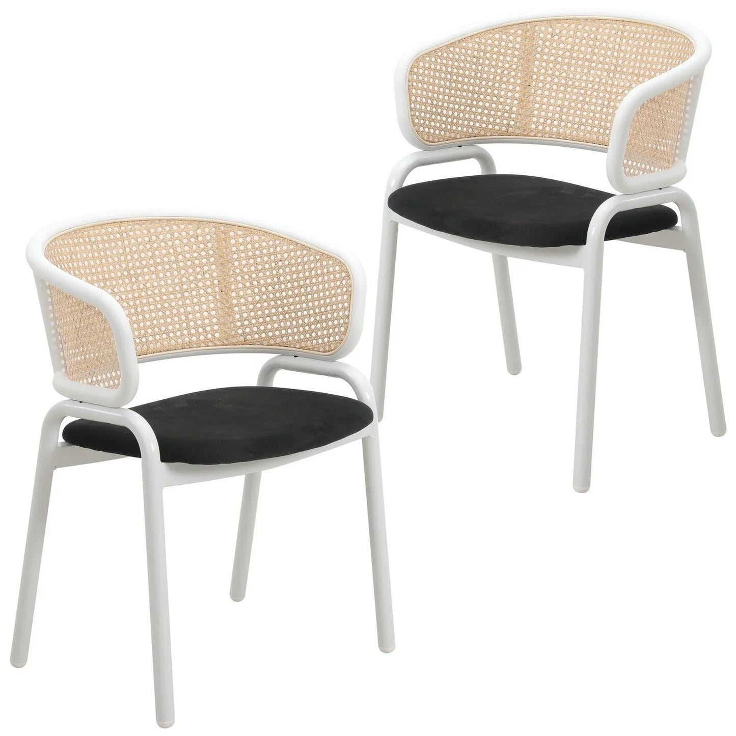 Ervilla Modern Dining Armchair with White Powder Coated Steel Legs and Wicker Back Set of 2 - Elax Furniture
