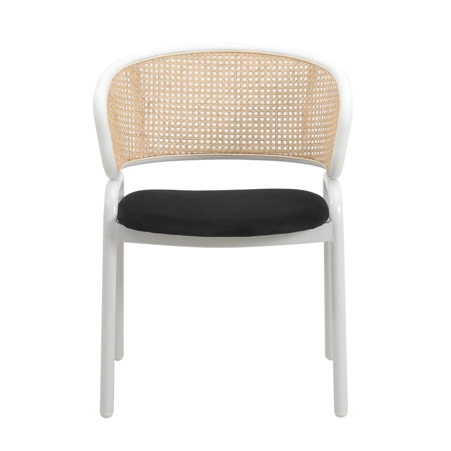 Ervilla Modern Dining Armchair with White Powder Coated Steel Legs and Wicker Back Set of 2 - Elax Furniture