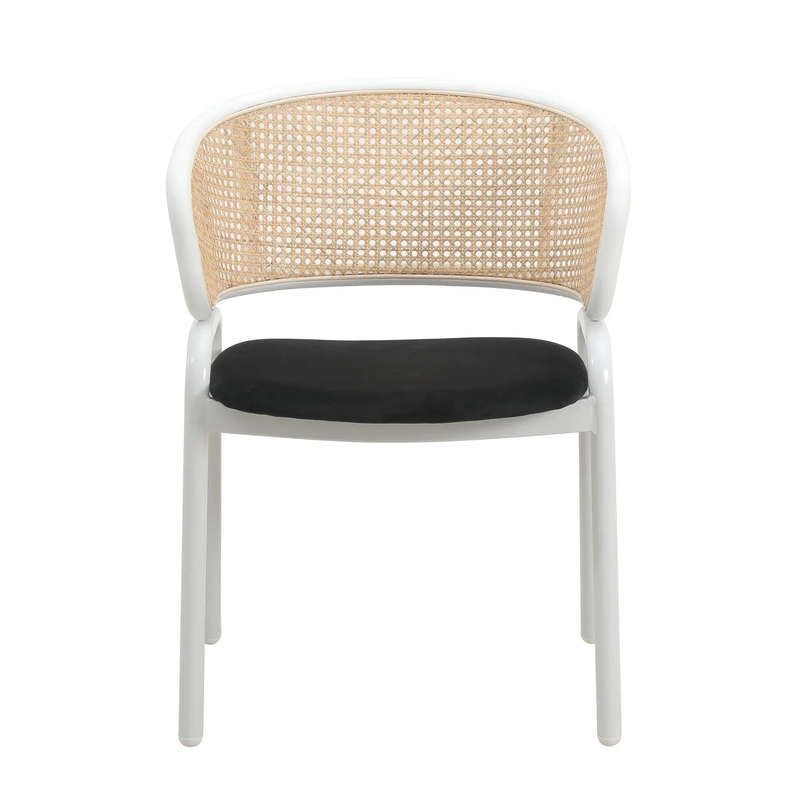 Ervilla Modern Dining Armchair with White Powder Coated Steel Legs and Wicker Back Set of 2 - Elax Furniture
