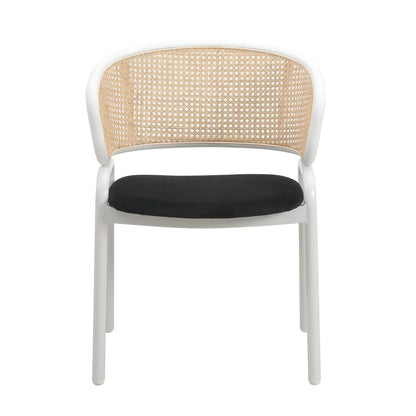Ervilla Modern Dining Armchair with White Powder Coated Steel Legs and Wicker Back Set of 2 - Elax Furniture