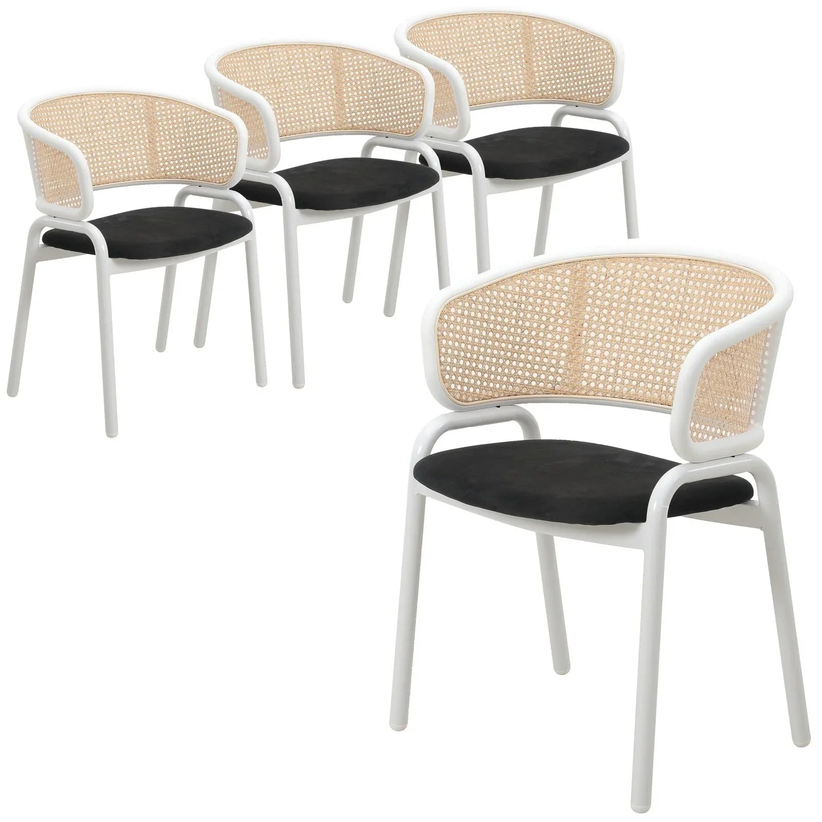 Ervilla Modern Dining Armchair with White Powder Coated Steel Legs and Wicker Back Set of 4 - Elax Furniture