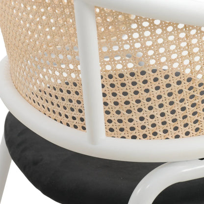 Ervilla Modern Dining Armchair with White Powder Coated Steel Legs and Wicker Back Set of 4 - Elax Furniture