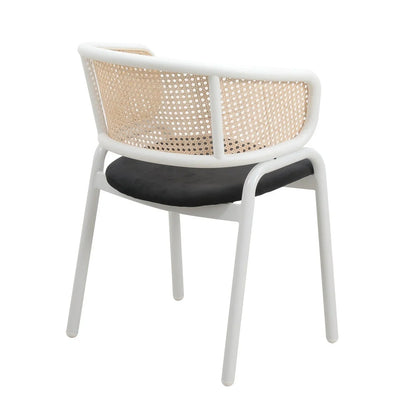 Ervilla Modern Dining Armchair with White Powder Coated Steel Legs and Wicker Back Set of 4 - Elax Furniture