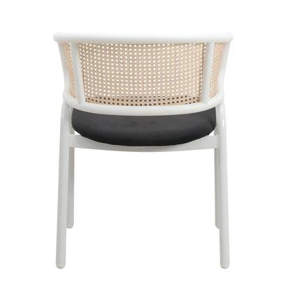 Ervilla Modern Dining Armchair with White Powder Coated Steel Legs and Wicker Back Set of 4 - Elax Furniture