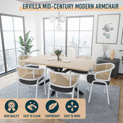 Ervilla Dining Armchair with White/Black Steel Legs and Black/Brown Wicker Back - Elax Furniture
