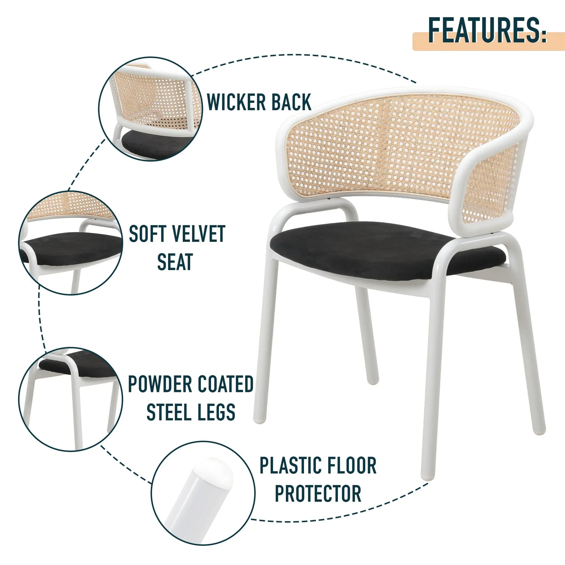 Ervilla Dining Armchair with White/Black Steel Legs and Black/Brown Wicker Back - Elax Furniture