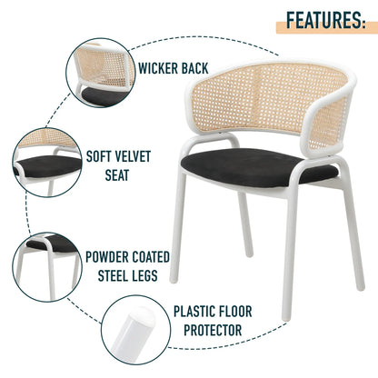 Ervilla Dining Armchair with White/Black Steel Legs and Black/Brown Wicker Back - Elax Furniture