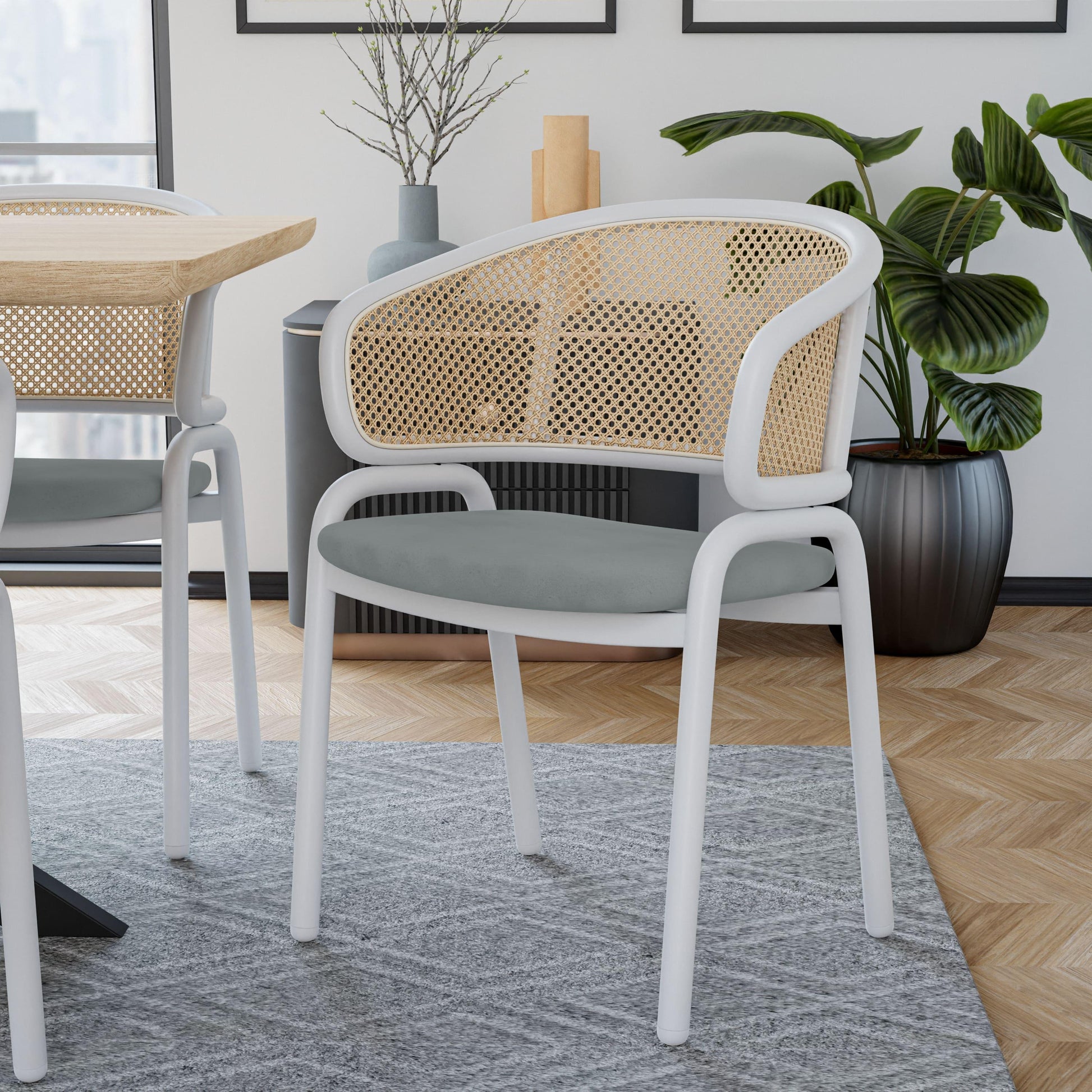 Ervilla Modern Dining Chair with White Frame and Steel Legs Set of 2 - Elax Furniture
