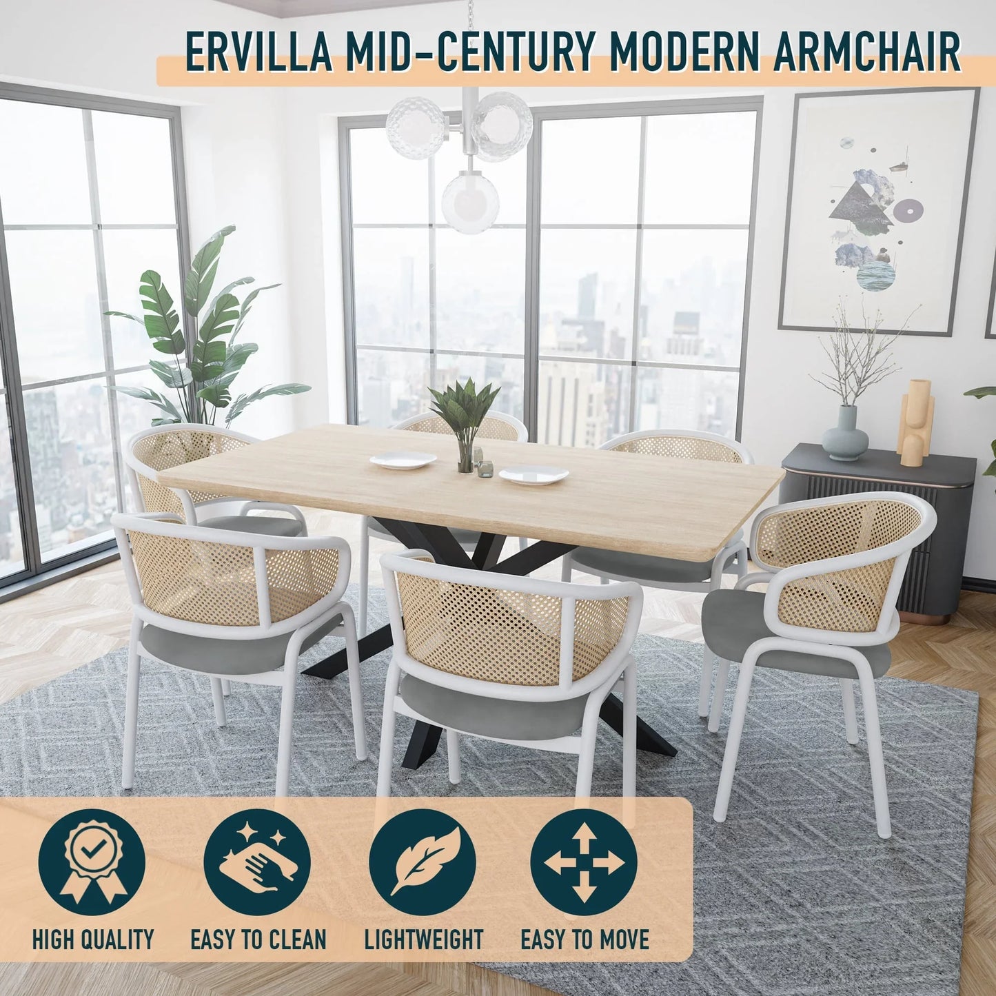 Ervilla Modern Dining Chair with White Frame and Steel Legs Set of 2 - Elax Furniture