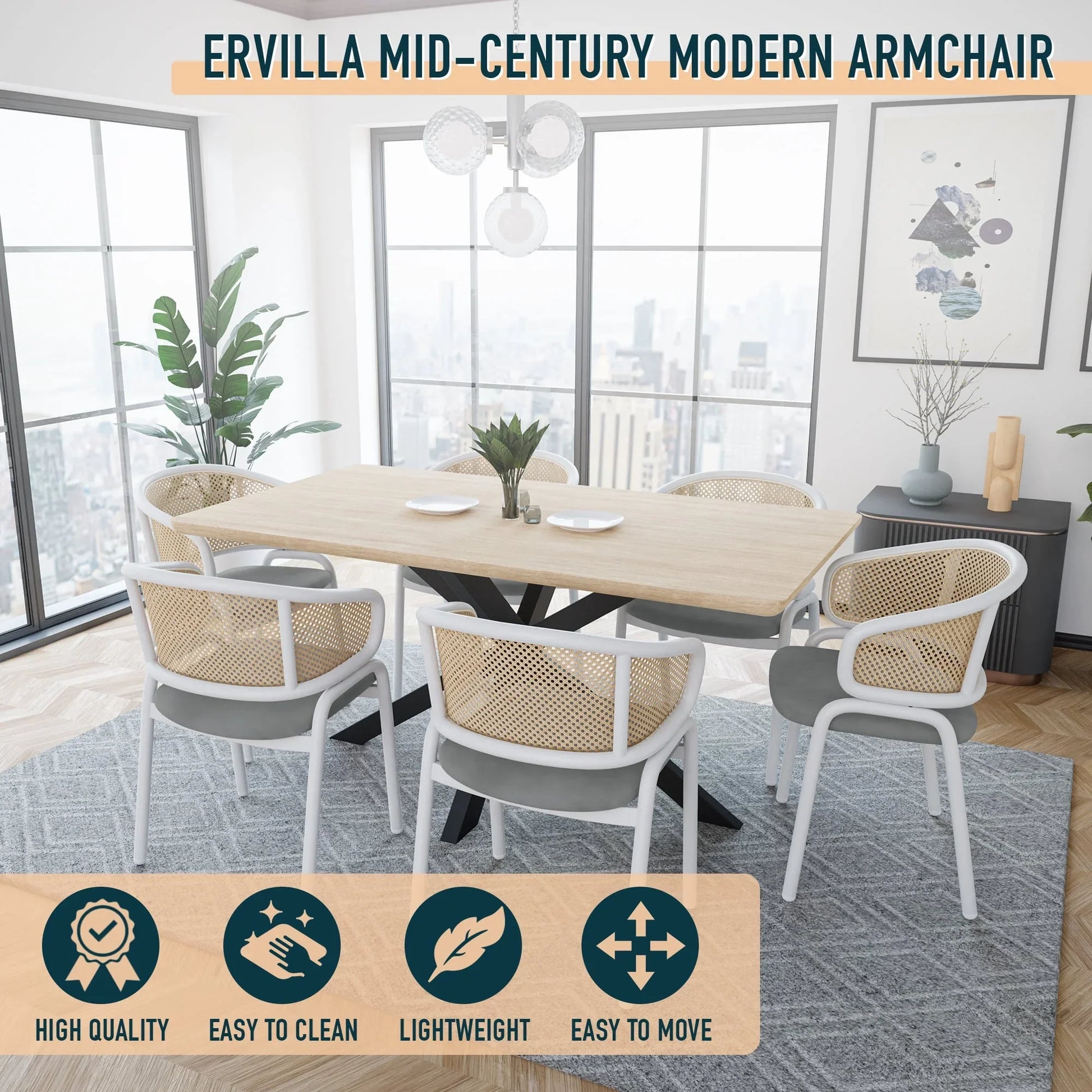 Ervilla Modern Dining Chair with White Frame and Steel Legs Set of 2 - Elax Furniture