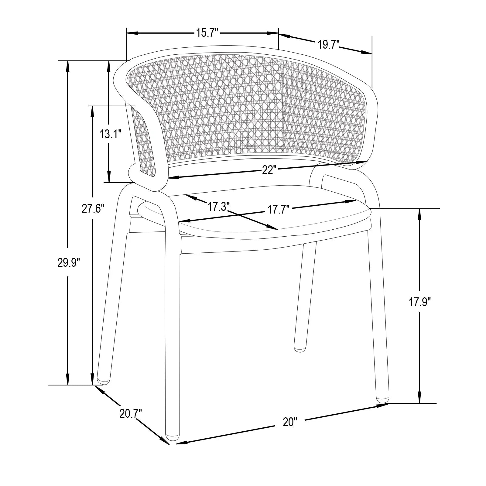 Ervilla Modern Dining Armchair with White Powder Coated Steel Legs and Wicker Back Set of 2 - Elax Furniture