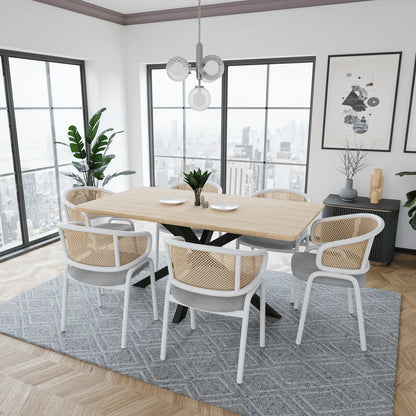 Ervilla Modern Dining Armchair with White Powder Coated Steel Legs and Wicker Back Set of 2 - Elax Furniture