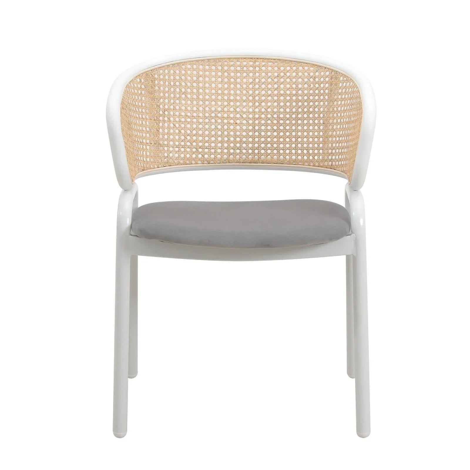 Ervilla Modern Dining Armchair with White Powder Coated Steel Legs and Wicker Back Set of 2 - Elax Furniture