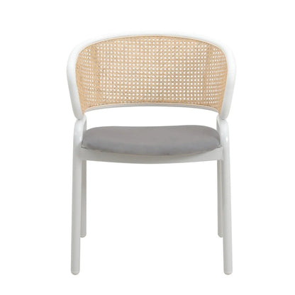 Ervilla Modern Dining Armchair with White Powder Coated Steel Legs and Wicker Back Set of 2 - Elax Furniture