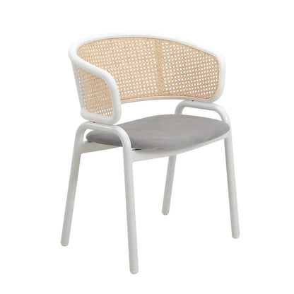 Ervilla Modern Dining Armchair with White Powder Coated Steel Legs and Wicker Back Set of 4 - Elax Furniture