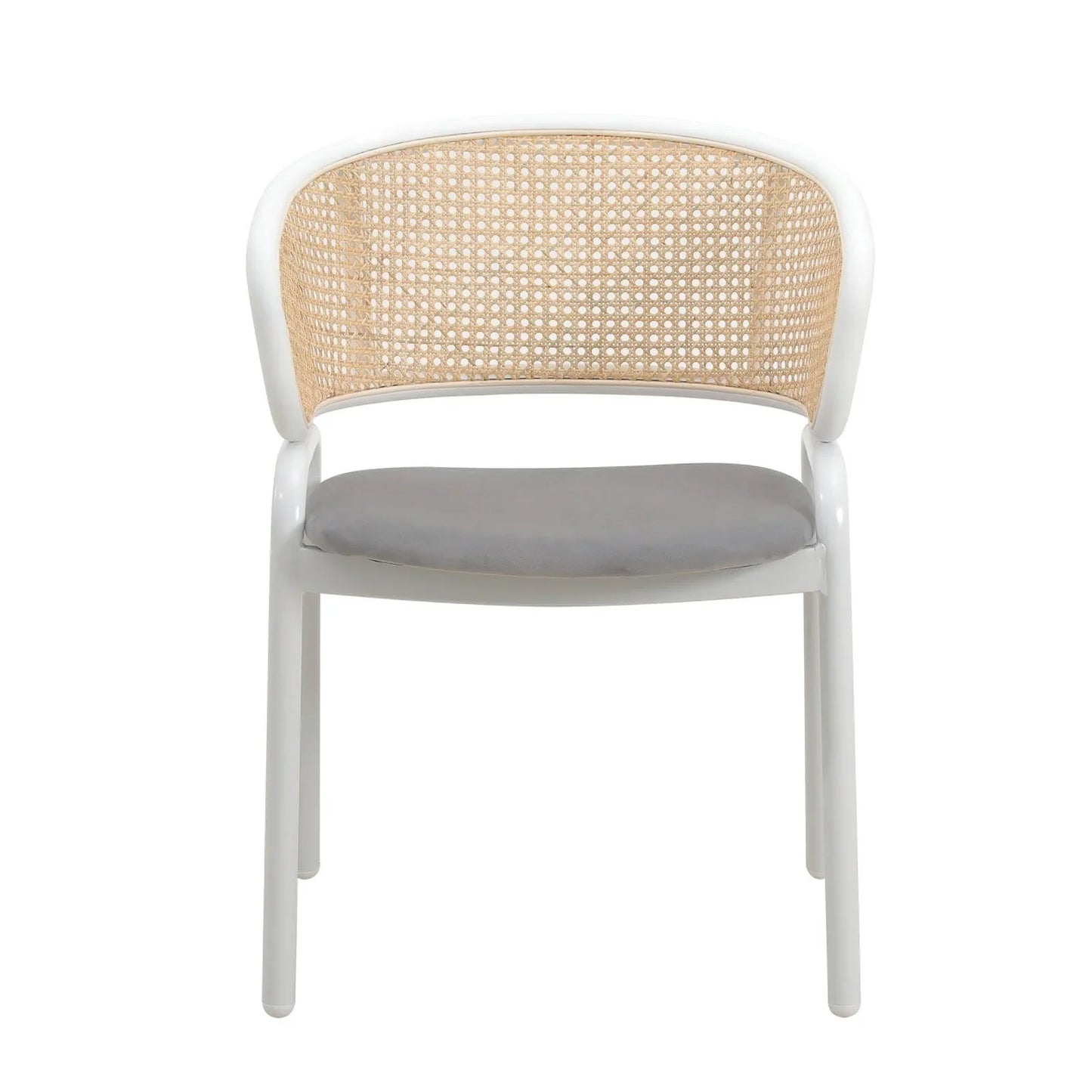 Ervilla Modern Dining Armchair with White Powder Coated Steel Legs and Wicker Back Set of 4 - Elax Furniture