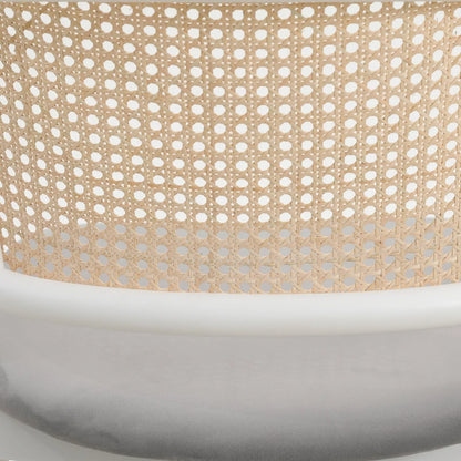 Ervilla Modern Dining Armchair with White Powder Coated Steel Legs and Wicker Back Set of 4 - Elax Furniture