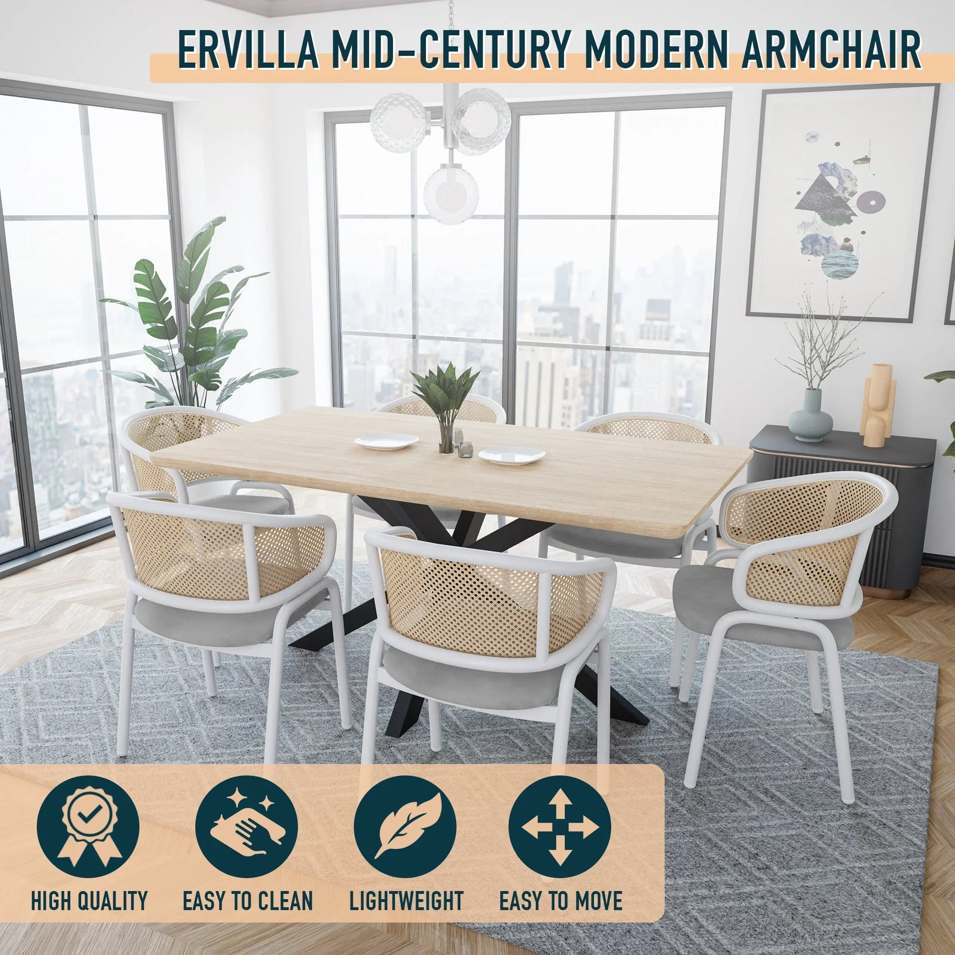Ervilla Dining Armchair with White/Black Steel Legs and Black/Brown Wicker Back - Elax Furniture