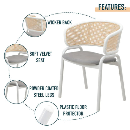Ervilla Dining Armchair with White/Black Steel Legs and Black/Brown Wicker Back - Elax Furniture
