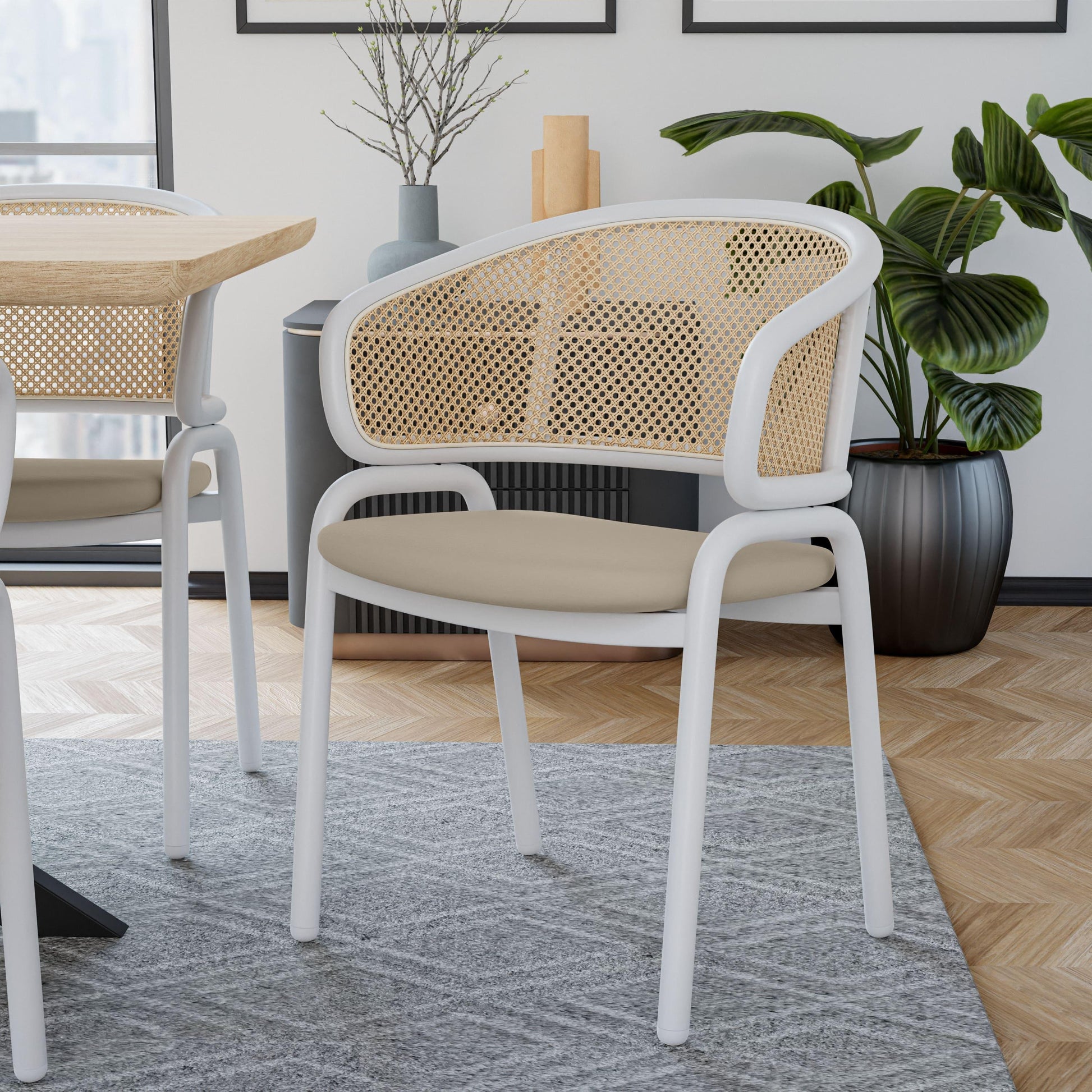 Ervilla Modern Dining Chair with White Frame and Steel Legs Set of 2 - Elax Furniture