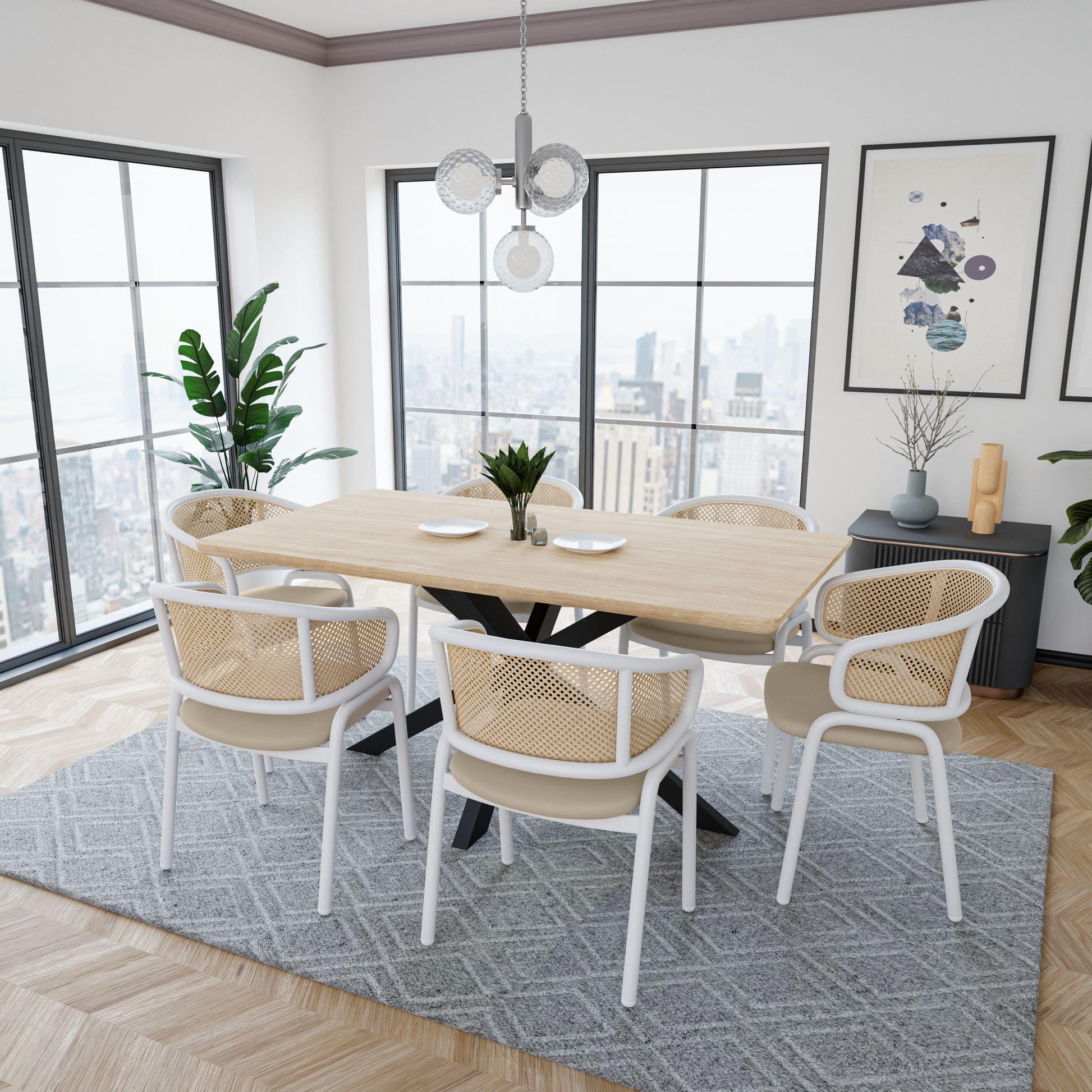 Ervilla Modern Dining Chair with White Frame and Steel Legs Set of 2 - Elax Furniture