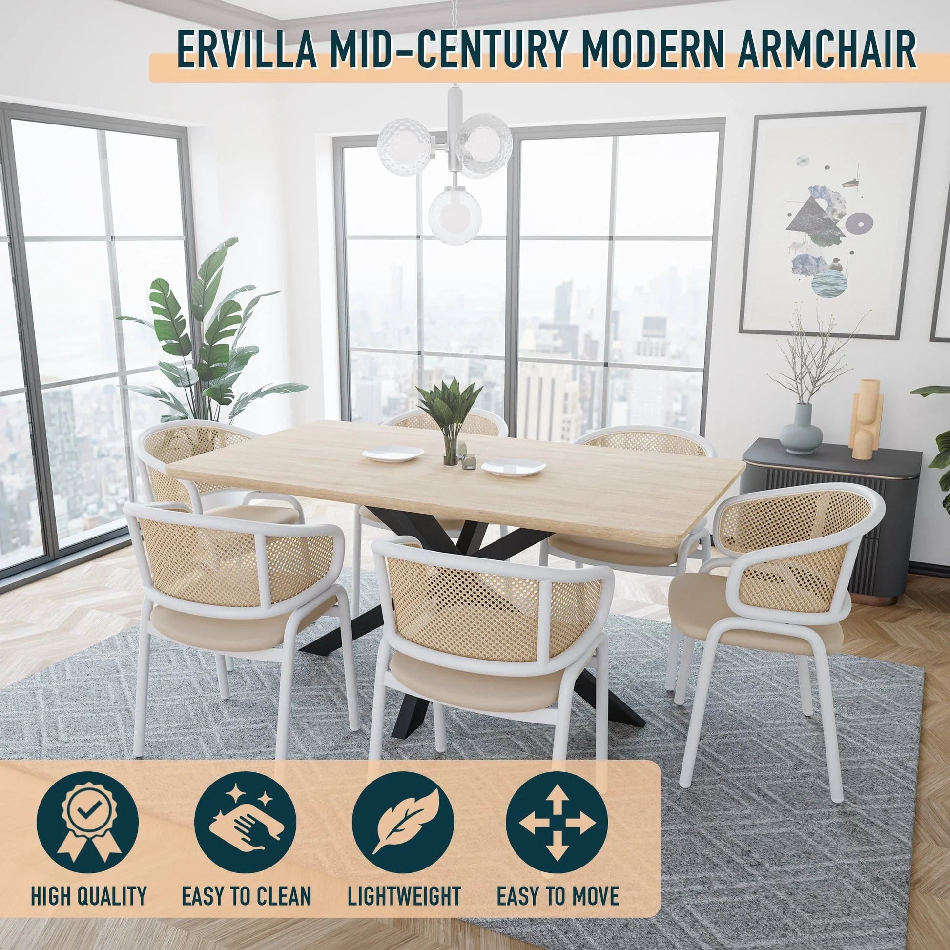 Ervilla Modern Dining Chair with White Frame and Steel Legs Set of 2 - Elax Furniture