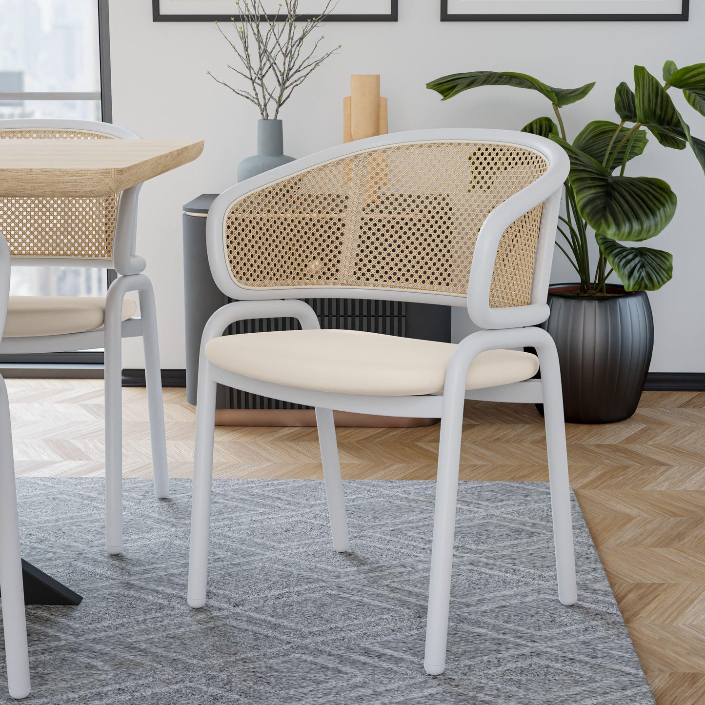 Ervilla Modern Dining Chair with White Frame and Steel Legs Set of 2 - Elax Furniture