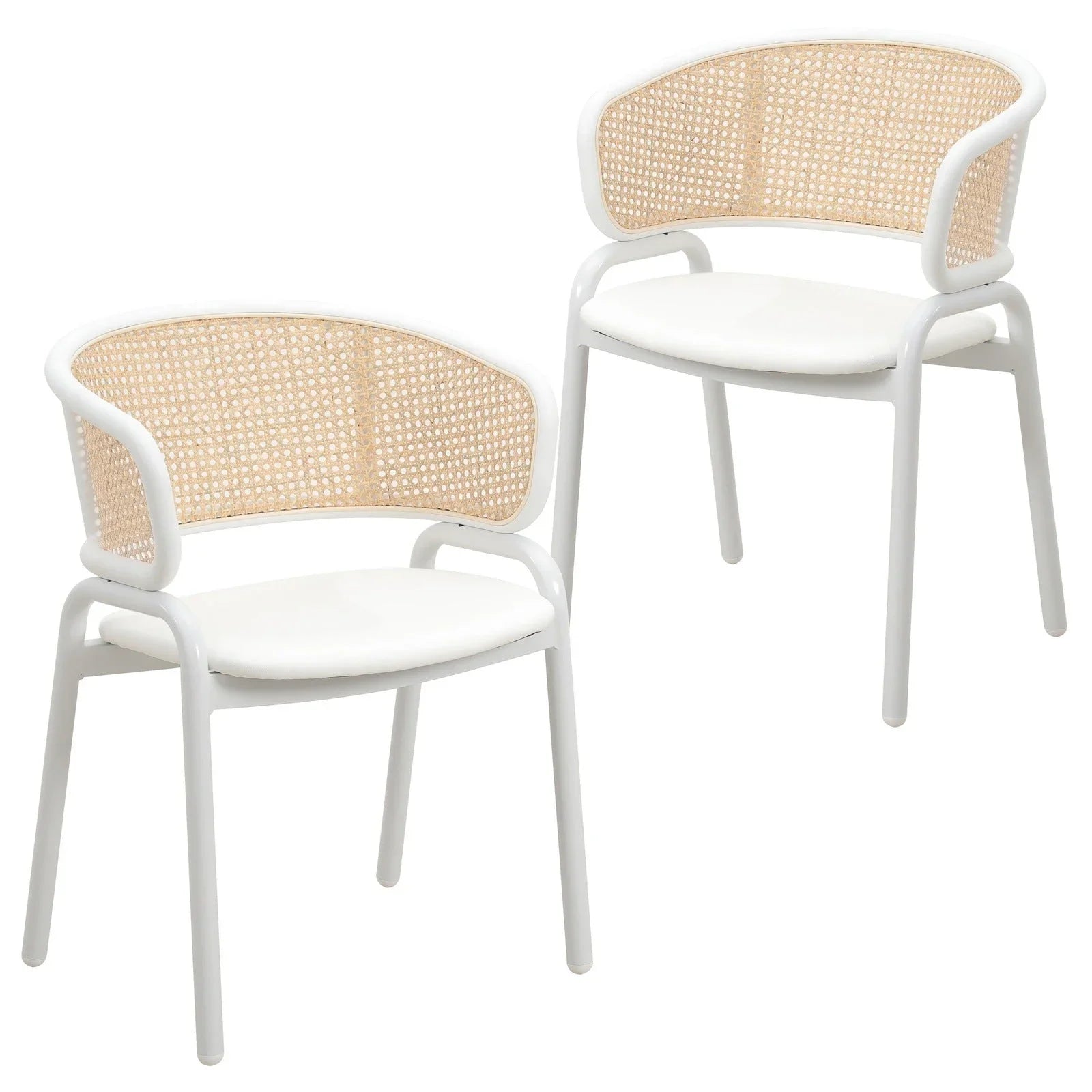 Ervilla Modern Dining Armchair with White Powder Coated Steel Legs and Wicker Back Set of 2 - Elax Furniture