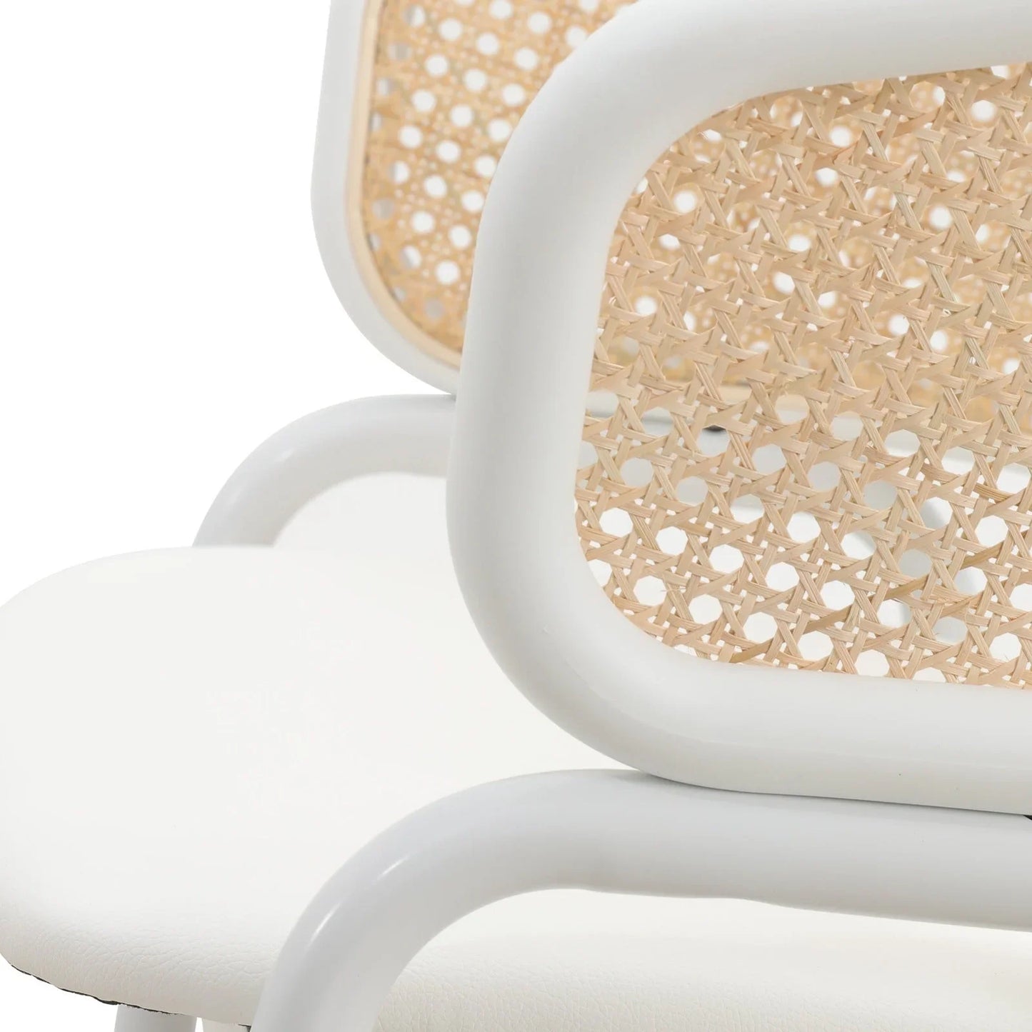 Ervilla Modern Dining Armchair with White Powder Coated Steel Legs and Wicker Back Set of 2 - Elax Furniture