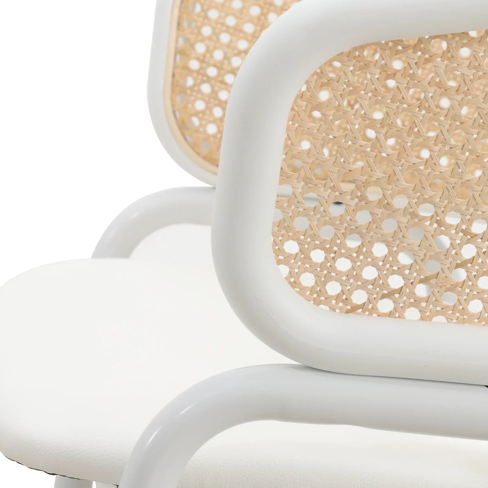 Ervilla Modern Dining Armchair with White Powder Coated Steel Legs and Wicker Back Set of 2 - Elax Furniture