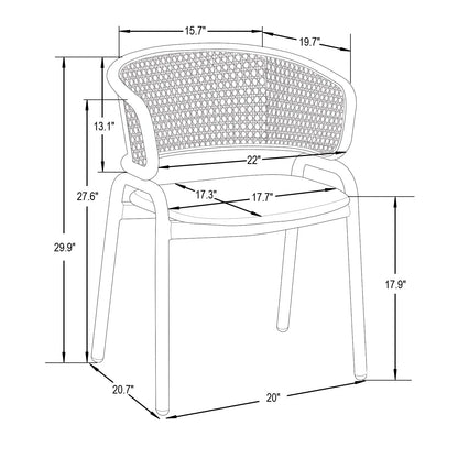 Ervilla Modern Dining Armchair with White Powder Coated Steel Legs and Wicker Back Set of 2 - Elax Furniture