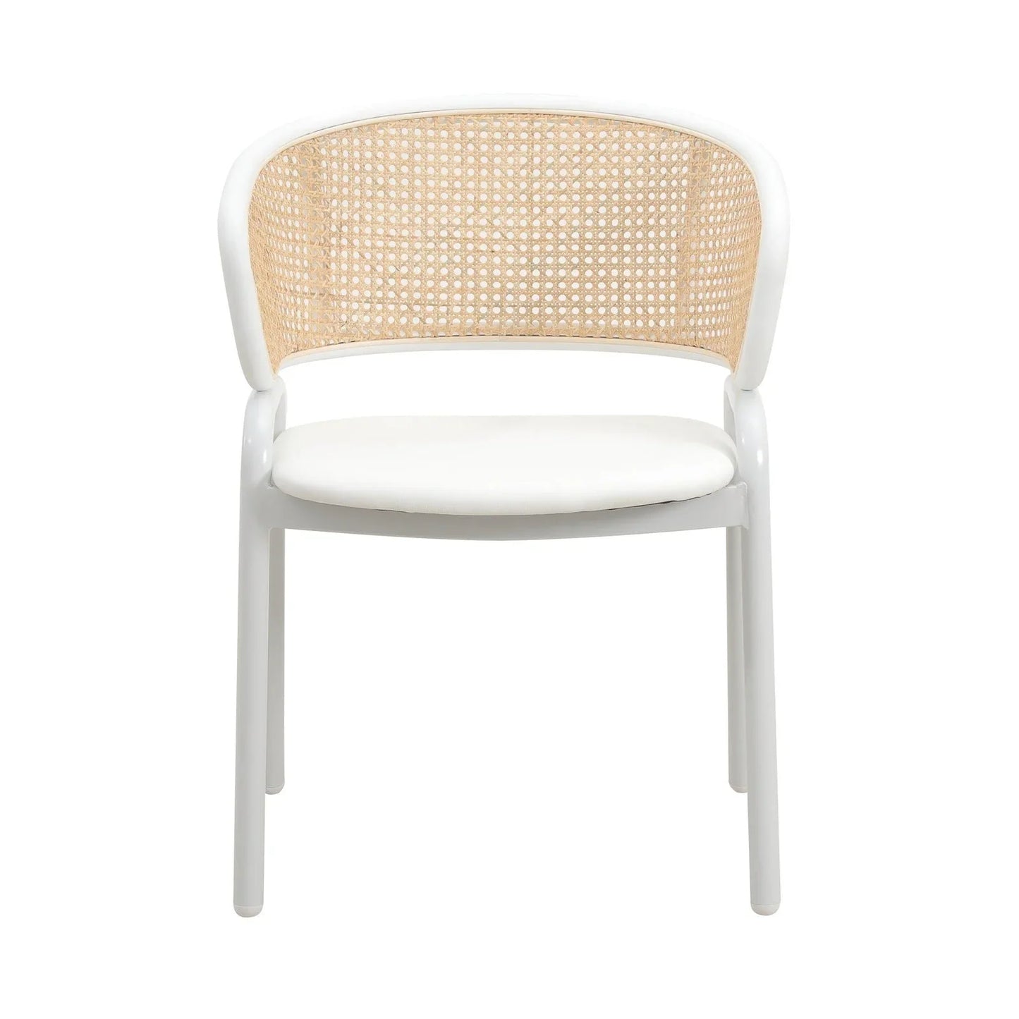 Ervilla Modern Dining Armchair with White Powder Coated Steel Legs and Wicker Back Set of 2 - Elax Furniture