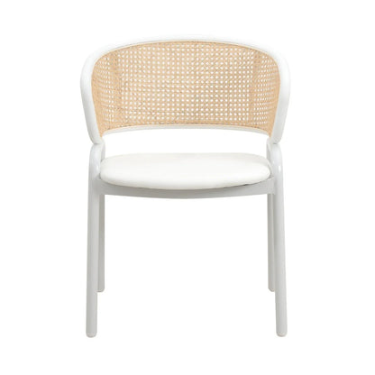 Ervilla Modern Dining Armchair with White Powder Coated Steel Legs and Wicker Back Set of 2 - Elax Furniture