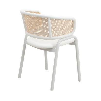 Ervilla Modern Dining Armchair with White Powder Coated Steel Legs and Wicker Back Set of 2 - Elax Furniture