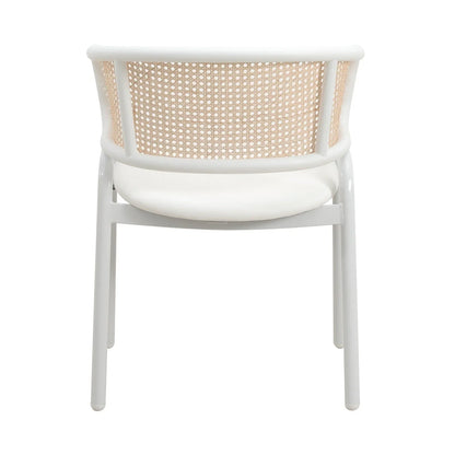 Ervilla Modern Dining Armchair with White Powder Coated Steel Legs and Wicker Back Set of 2 - Elax Furniture