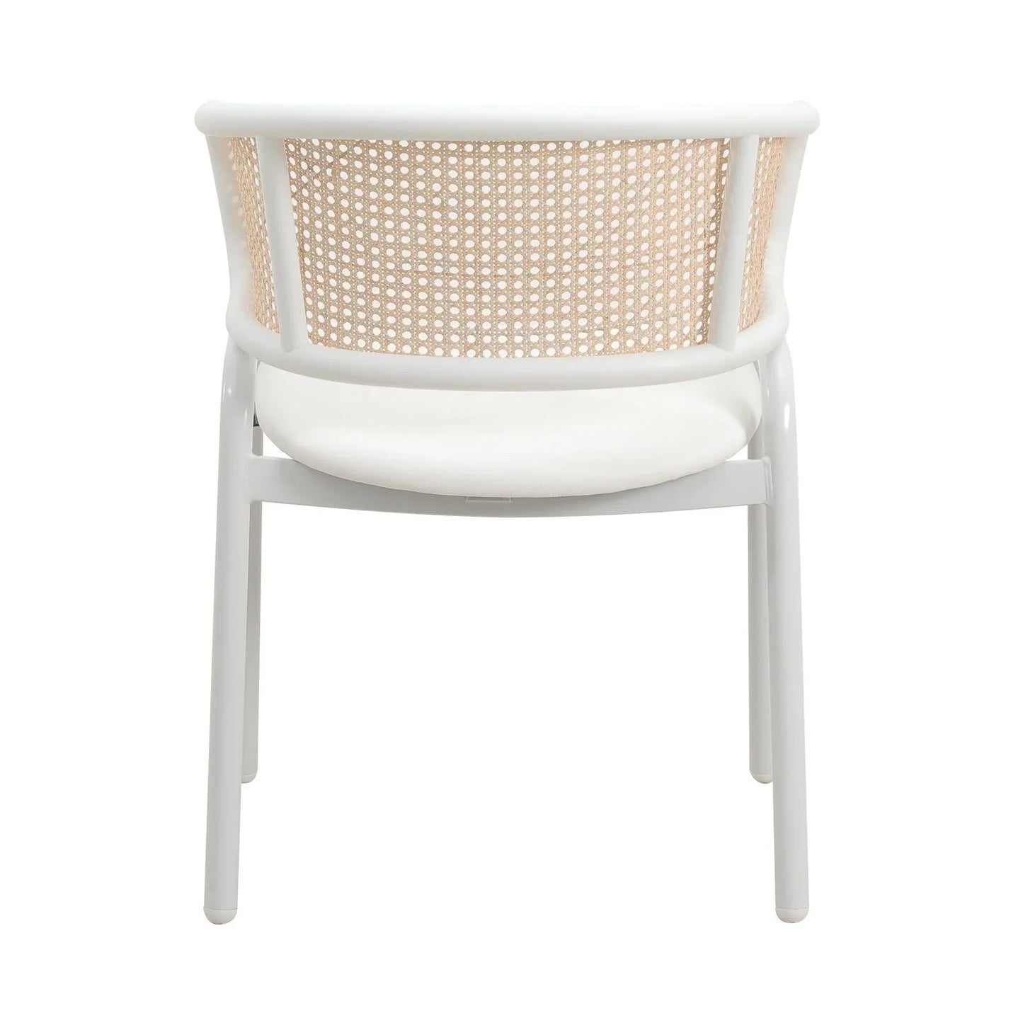 Ervilla Modern Dining Armchair with White Powder Coated Steel Legs and Wicker Back Set of 4 - Elax Furniture