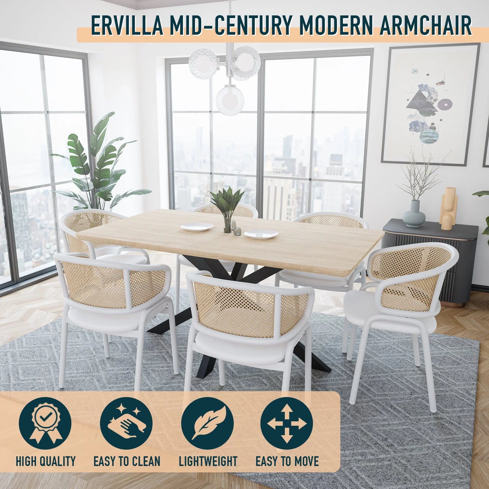 Ervilla Dining Armchair with White/Black Steel Legs and Black/Brown Wicker Back - Elax Furniture