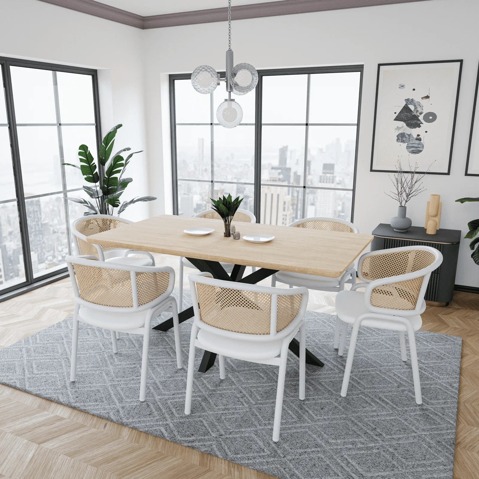 Ervilla Dining Armchair with White/Black Steel Legs and Black/Brown Wicker Back - Elax Furniture