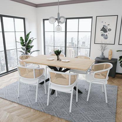 Ervilla Dining Armchair with White/Black Steel Legs and Black/Brown Wicker Back - Elax Furniture
