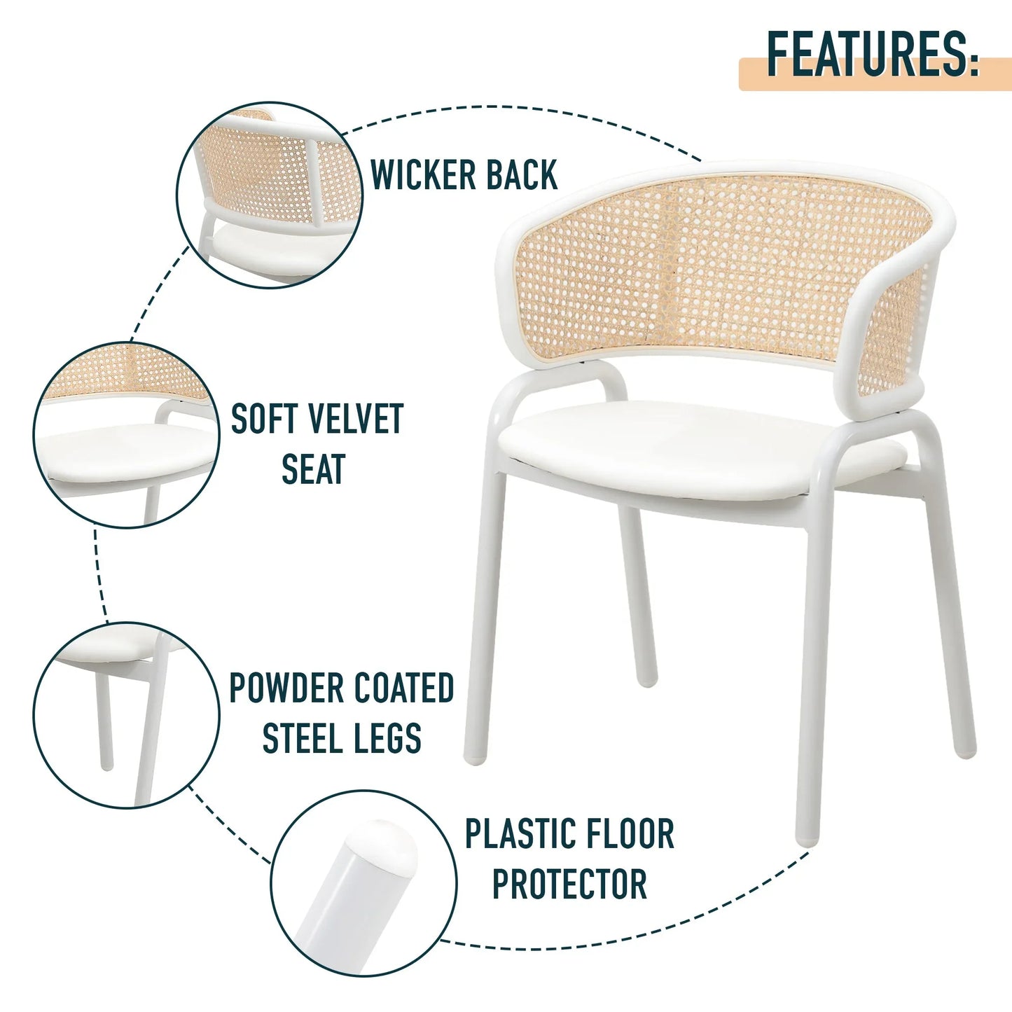Ervilla Dining Armchair with White/Black Steel Legs and Black/Brown Wicker Back - Elax Furniture
