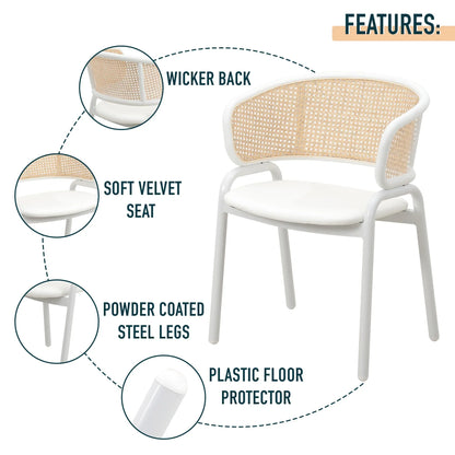 Ervilla Dining Armchair with White/Black Steel Legs and Black/Brown Wicker Back - Elax Furniture