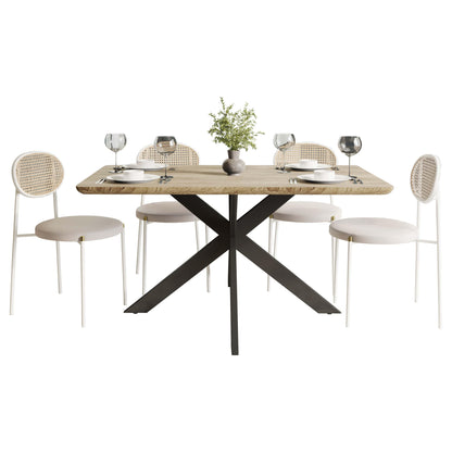 Ravenna 5-Piece Dining Set with 63" Rectangular Dining Table in Maple with 4 Velvet Dining Chairs in White Steel Legs - Elax Furniture