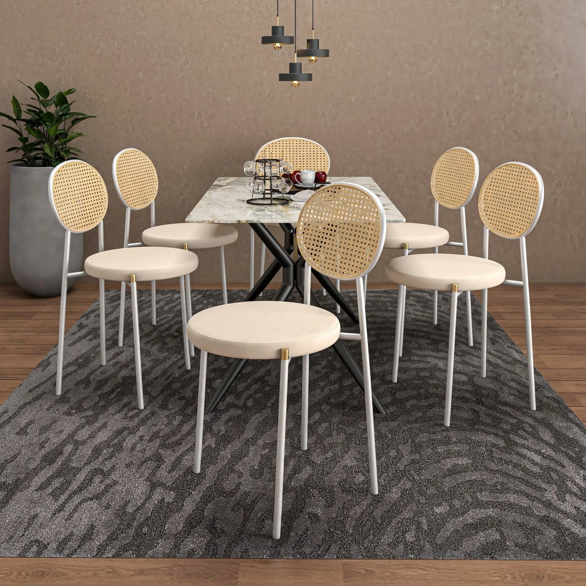 Euston Velvet Dining Chair with Rattan Back and Stainless Steel Legs - Elax Furniture