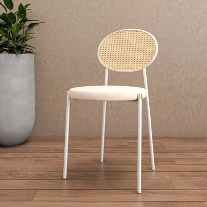 Euston Velvet Dining Chair with Rattan Back and Stainless Steel Legs - Elax Furniture