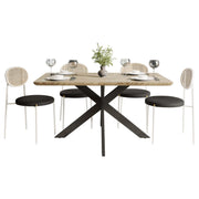 Ravenna 5-Piece Dining Set with 63" Rectangular Dining Table in Maple with 4 Velvet Dining Chairs in White Steel Legs - Elax Furniture