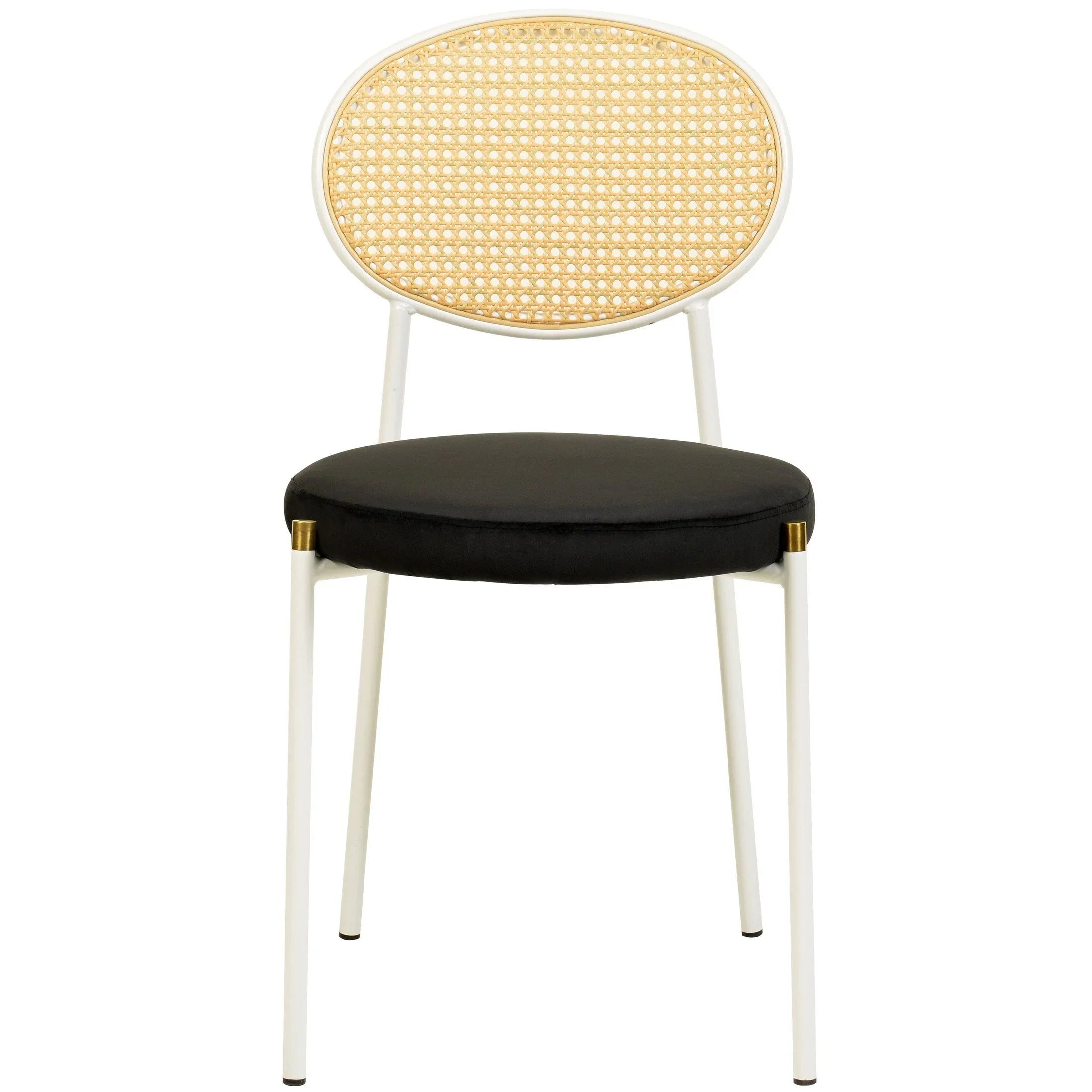 Euston Velvet Dining Chair with Rattan Back and Stainless Steel Legs - Elax Furniture