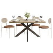Ravenna 5-Piece Dining Set with 63" Rectangular Dining Table in Maple with 4 Velvet Dining Chairs in White Steel Legs - Elax Furniture